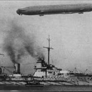 Picture of German Battlecruiser SMS Seydlitz with a Zeppelin overhead