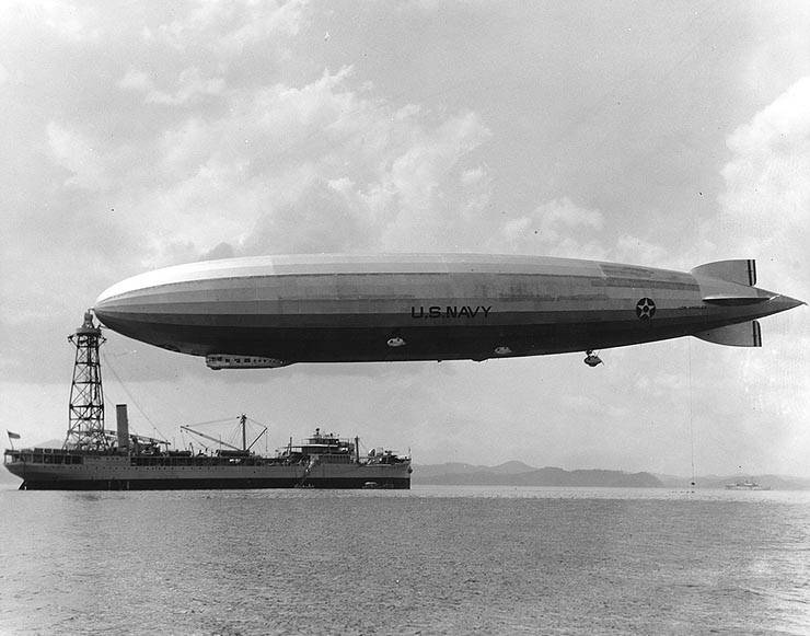 Picture of USS Los Angeles ZR 3 Moored to USS of Panama 1931